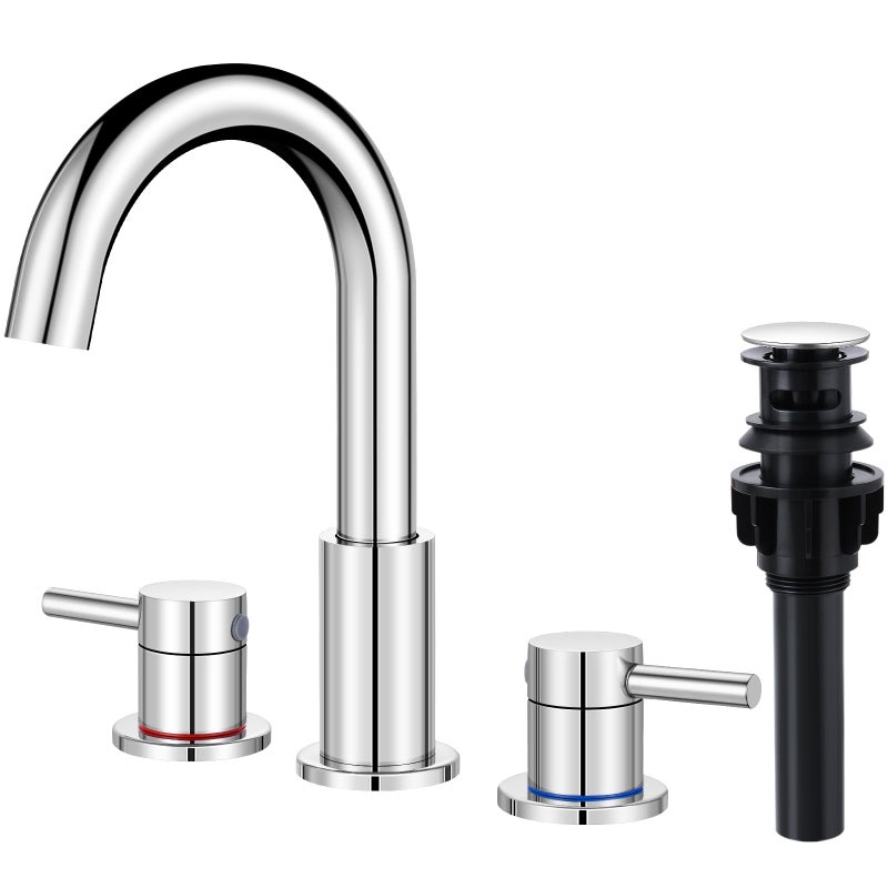 FGKQ Chrome Bathroom Faucet 3 Hole, Widespread Bathroom Faucets for Sink 3 Hole Chrome with Pop-Up Drain Water Supply Lines - Image 1